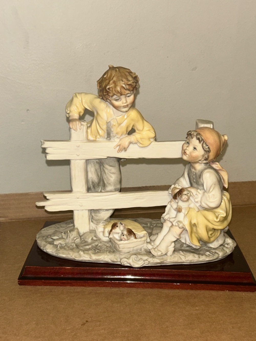 Porcelain Boy and Girl Figurine in Yellow and Cream - Decorative Home Accent